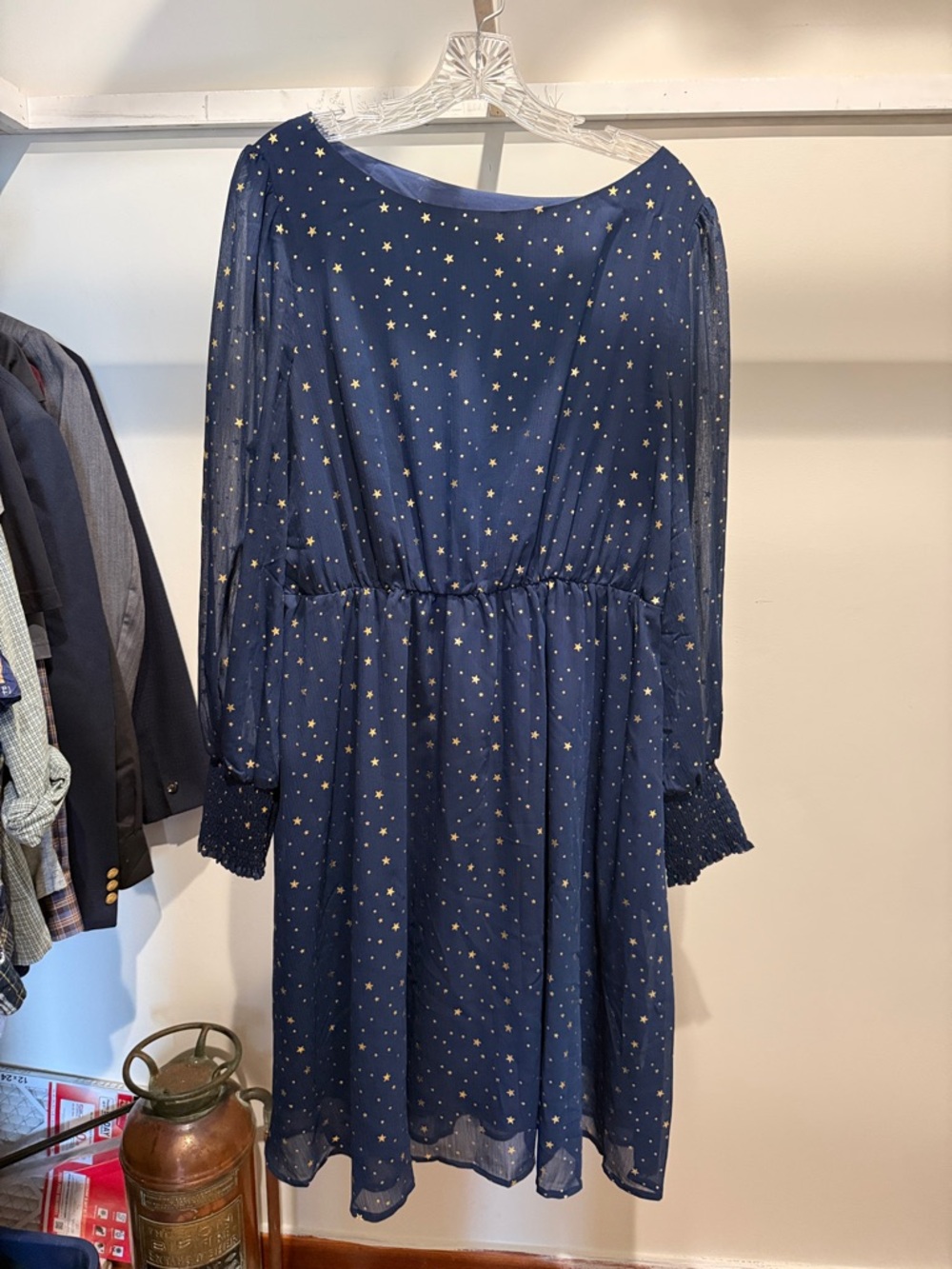 Allegra K Navy Dress with Gold Star Print
